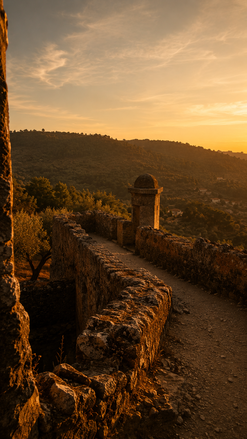 The northern rampart walk of Castelo de Vide castle, stone walls under open sky